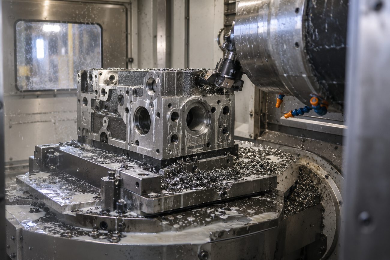 Hydraulikblock aus Grauguss im Bearbeitungszentrum